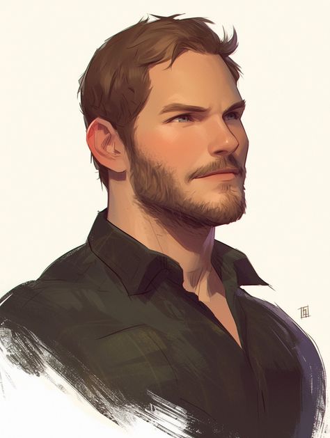 Strong Man Drawing Reference, Anime Rpg, Painted Shorts, Portrait Drawings, Animated Man, Short Beard, Short Brown Hair, Ginger Men, Chris Pratt