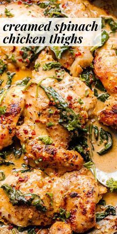 Creamed Spinach Chicken, Chicken Spinach Recipes, Spinach Chicken, Chicken Thigh Recipes Crockpot, Boneless Chicken Thigh Recipes, Chicken Thigh Recipes Baked, Creamy Spinach, Creamed Spinach, Spinach Recipes