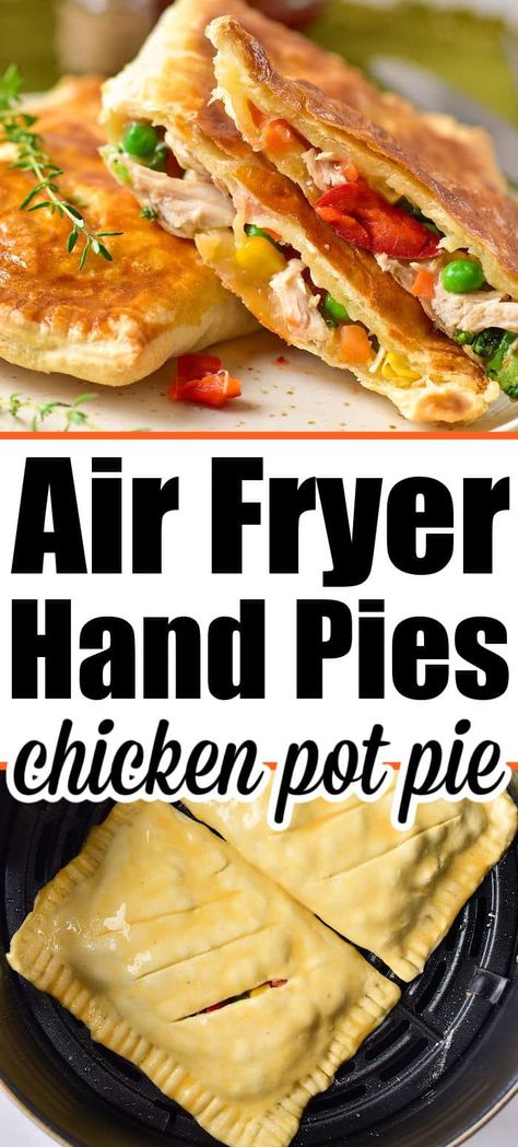 Chicken pot pie puff pastry in air fryer! Great way to use rotisserie chicken or leftover ham or turkey after the holidays are over. #leftoverchicken #leftoverham #turkey #puffpastry #appetizer #rotisserie #muffintin #dinner Chicken Pot Pie Puff Pastry, Pot Pie Puff Pastry, Chicken Pot Pie Hand Pies, Quick Chicken Thigh Recipes, Chicken Hand Pies, Use Rotisserie Chicken, Pressure Cooker Recipes Chicken, Healthy Chicken Pot Pie, Delicious Chicken Breast Recipes