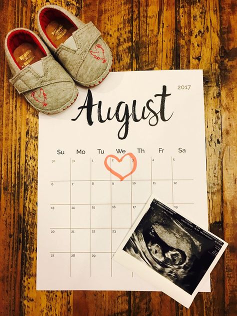 Our pregnancy announcement. Baby due August 2016. Pregnancy Announcement For August Baby, August Due Date Announcement, Anouncment Ideas, August Pregnancy Announcement, August Baby Announcement, 4th Pregnancy, Baby Announcement Winter, New Baby Dress, Carters Baby Clothes