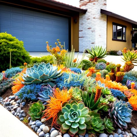 Boarder Garden, Plants Around Pool, Small Garden Layout, Succulent Landscape, Houseplants Decor, Succulent Garden Landscape, Succulent Landscape Design, Unique Garden Decor, Colorful Cottage