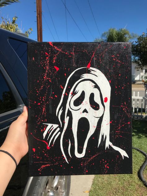 #scream #ghostface Scream Painting On Canvas, Scream Cartoon Aesthetic, Scream Painting Canvas, Scream Ghostface Painting, Cute Scream Painting, Painting Ideas On Canvas Ghost Face, Scary Artwork Easy, Scream Acrylic Painting, Micheal Myers Painting Canvas