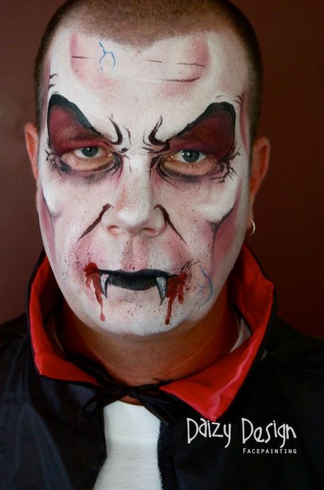 vampire Vampire Face Paint For Men, Face Paint For Men, Dracula Makeup, Makeup Ideas For Men, Vampire Face Paint, Vampire Makeup Ideas, Facepainting Halloween, Creepy Costume, Mermaid Makeup Halloween