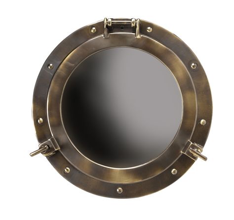 Bronze porthole mirror. Small Walkin Shower, Brass Mirror Frame, Nautical Mirror, Brass Porthole, Porthole Mirror, Authentic Models, Traditional Mirrors, Nautical Wall Decor, Brass Mirror