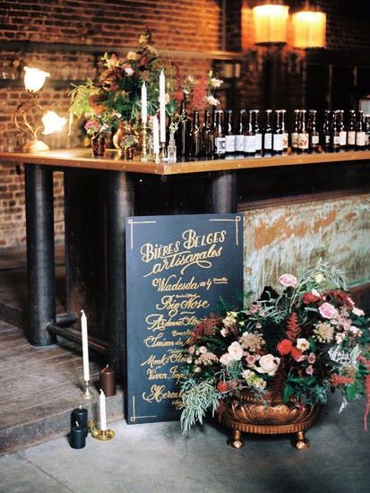 Brewery Wedding Decor Ideas for Your Summer Wedding | Brit + Co Brewery Wedding Decorations, Craft Beer Wedding, Speakeasy Wedding, Pub Wedding, Beer Wedding, Brewery Wedding, Urban Wedding, Art Deco Wedding, Wedding Bar