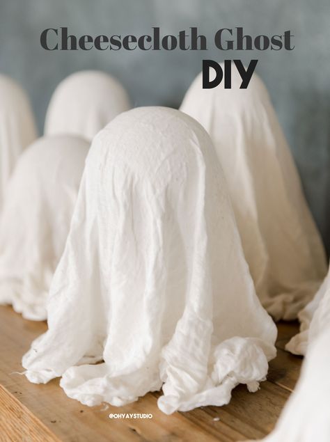 How to make cheesecloth ghosts! Cheesecloth Ghost Diy, How To Make Ghosts, Halloween Ghost Craft, Diy Ghost Decoration, Cheesecloth Ghost, Floating Ghosts, Ghost Crafts, Halloween Ghost Decorations, Ghost Diy