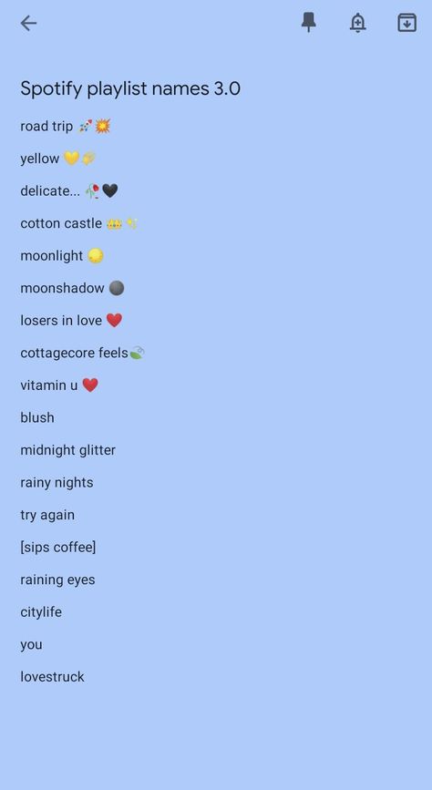 One Word Playlist Names, Spotify Playlist Names Emojis, Playlist Names Aesthetic, Aesthetic Sentences, Vibe Playlist, Aesthetic Emojis, Spotify Playlist Names, Moon And Star Quotes, Names Aesthetic