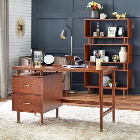 Simple Living Margo 2-drawer Mid-Century Modern Desk - Bed Bath & Beyond - 29928485 Mid Century Modern Desk, Pink Furniture, Mid Century Desk, Walnut Desks, Modern Desk, Furniture Deals, Furniture Outlet Stores, Home Office Design, Modern Office