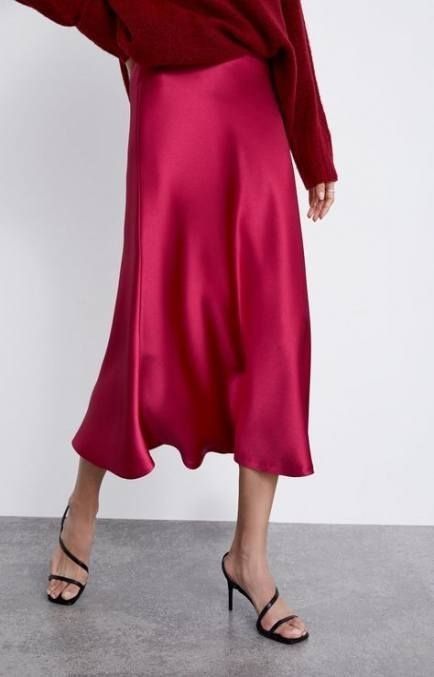 158fc2ddd52ec2cf54d3c161f2dd6517desc50395485ri Gg Aesthetic, Pink Satin Skirt, Satin Skirt Outfit, Silk Skirts, Hot Pink Skirt, Bridesmaid Skirts, Rock Outfit, Trendy Skirts, Skirt Midi