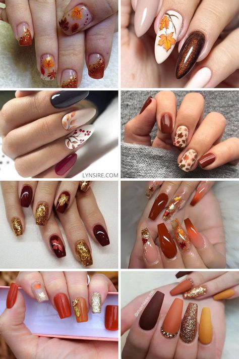 I handpicked the 10 cutest Thanksgiving nail art ideas to copy, below. Cute Thanksgiving Nails Acrylic Short, Cool Fall Nail Designs, Autumn Fingernails, Harvest Nails Fall, Fall Acrilyc Nails, Thanksgiving Color Nails, Autumn Nail Ideas Gel, November Nails Fall Gel, Fall Themed Nails Autumn