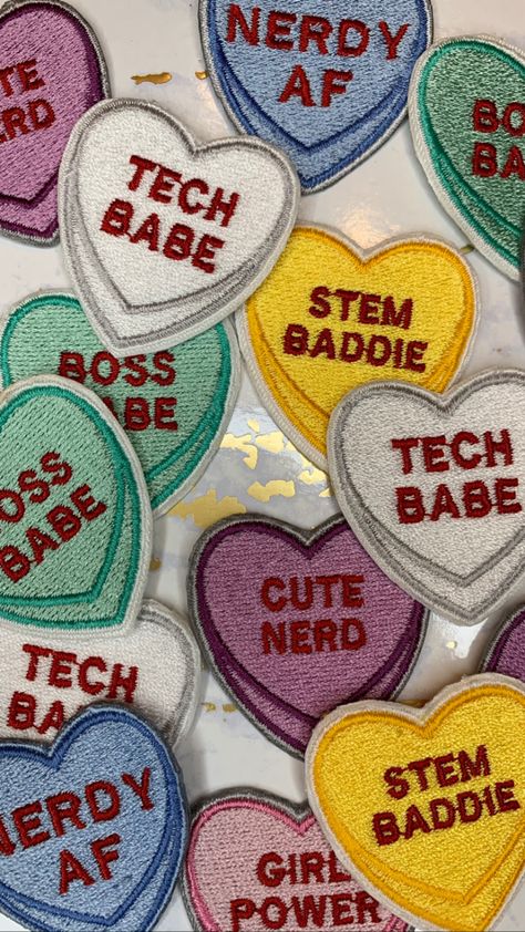 Cute Nerd, Women In Stem, Handmade Candy, Personalized Candy, Cute Valentines, Custom Candy, Cute Patches, Heart Patches, Red Embroidery