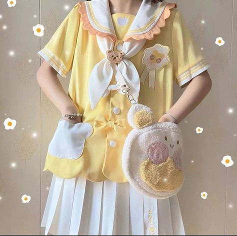 Kawaii Yellow Outfit, Cute Kawaii Outfits, Pastel Kidcore, Kawaii Outfit, Pastel Fashion, Quirky Fashion, Yellow Outfit, Future Outfit, J Fashion