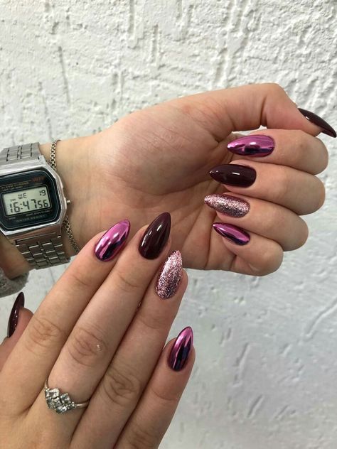 November Nails, Purple Nail Designs, Nail Designs Valentines, Work Nails, Black Nail, Fancy Nails, Valentine's Day Nails, Chrome Nails, Valentines Nails