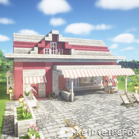 Sanrio Houses Minecraft, Minecraft Bakery Aesthetic, Cafe Ideas Minecraft, Preppy Minecraft Builds, Ice Cream Shop Minecraft, Fairy Utopia, Minecraft Ice Cream Shop, Sanrio Minecraft Builds, Minecraft Bakery