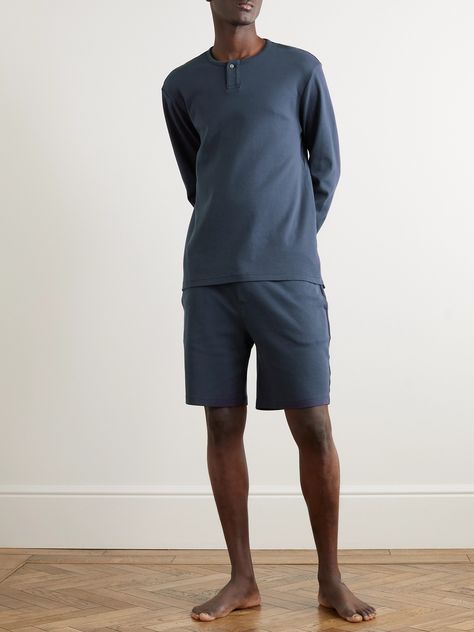 DESIGNED BY MR PORTER. Mr P.'s Henley T-shirt is ideal for sleeping and lounging. It's cut for a relaxed fit from soft cotton-jersey that feels cool and lightweight against the skin. Men Lounge Wear, Designer Pajamas, Men Loungewear, Mr P, Homewear Fashion, Comfortable Pajamas, Mens Sleepwear, Henley T Shirt, Pj Pants