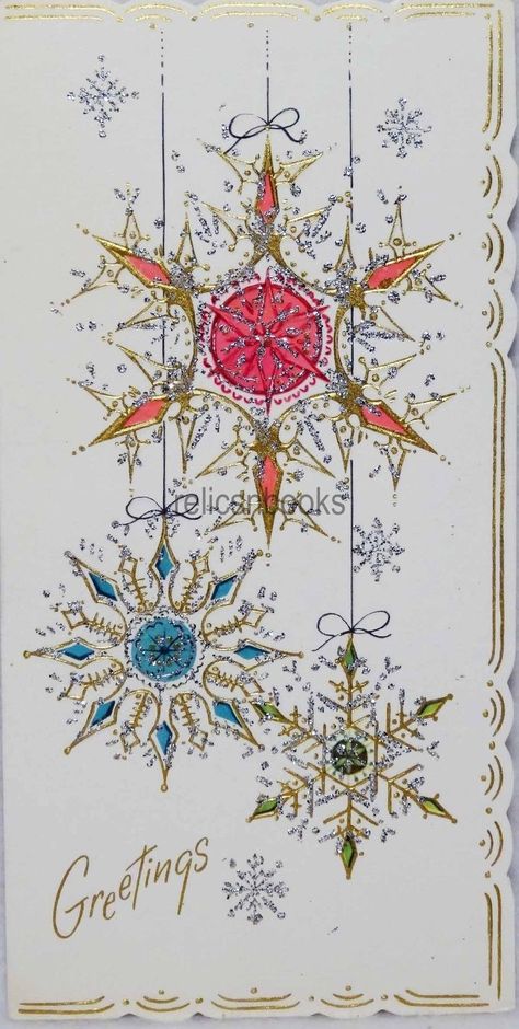 656 60s Glittered Snowflakes Vintage Christmas Card Greeting | eBay Christmas Car Decorations, Christmas Cars, Cars Decorations, Vintage Pink Christmas, Retro Christmas Cards, Vintage Holiday Cards, Vintage Christmas Card, Vintage Christmas Images, St Moritz