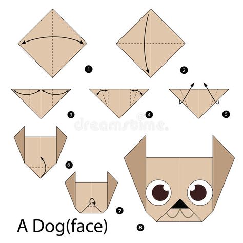 Instrucciones paso a paso cómo hacer papiroflexia un perro libre illustration Origami Dog Face, Dragon Origami, Origami Dog, Origami Yoda, Origami Paper Folding, Origami Star Box, Origami Step By Step, Origami Ball, Kids Origami