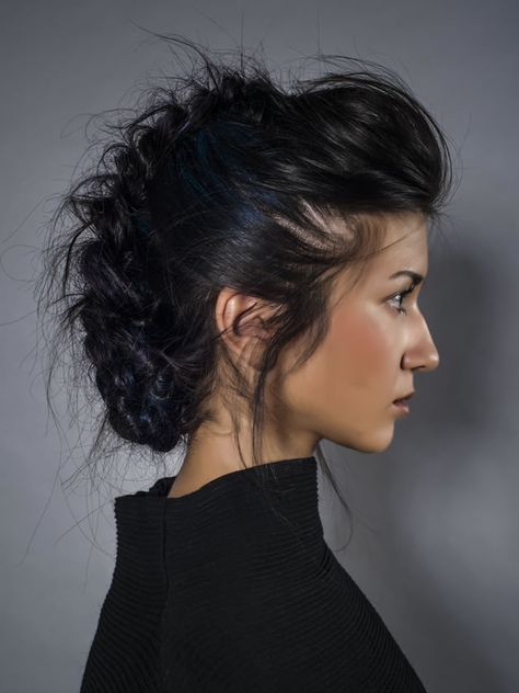 Sally Montague art team gets experimental with coloured hair chalks Mohawk Braid, Faux Hawk, Short Hairstyles, Black Hair, Long Hair, Hairstyles, For Women, Hair, Black