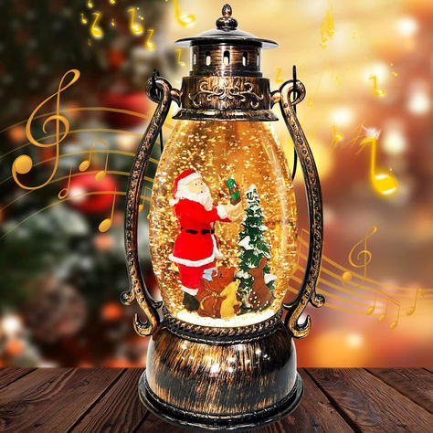 Lighted Christmas Snow Globe Lantern, Santa Claus Xmas Tree Timer Musical Christmas Decoration Gift USB or Battery Operated LED Water Glittering 8 Music Playing Christmas Decor Home Indoor Musical Christmas Decorations, Xmas Snow Globe, Xmas Tree Lights, Globe Lantern, Xmas Music, Christmas Snow Globe, Musical Snow Globes, Lantern Christmas, Music Playing