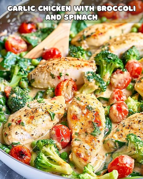 Garlic Chicken with Broccoli and Spinach Delight – Foodyhealthylife Grilled Chicken And Spinach Recipes, Garlic Chicken With Broccoli And Spinach, Chicken And Spinach Recipes, Chicken Broccolini, Garlic Chicken With Broccoli, Chicken Spinach Bake, Spinach Mushroom Frittata, Chicken With Broccoli, Broccoli And Potatoes