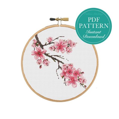 Cherry Blossom Plant, Japanese Cross Stitch, Plant Cross Stitch, Sakura Painting, Cross Stitch Flower, Flower Stitch, Japanese Designs, Cherry Flower, Subversive Cross Stitch