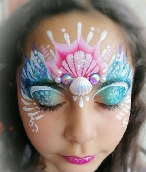 Ocean Face Paint, Ocean Makeup, Girl Face Painting, Face Painting Designs, Makeup Hacks, Birthday Themes, Facepaint, Stencil Painting, Face Art