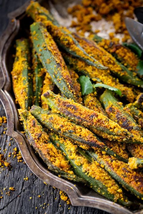 Bharwa Bhindi | Stuffed Okra - Indiaphile Stuffed Bhindi Recipe, Bharwa Bhindi, Stuffed Okra, Bhindi Recipe, Bhindi Masala, Indian Vegetarian Dishes, Okra Recipes, Vegetarian Indian, Chickpea Flour