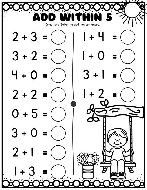 Mathematics Preschool Math Worksheets, Spring Math Kindergarten, Spring Math Worksheets, Kindergarten Addition, Kindergarten Spring, Addition Worksheet, Line Math, Addition Kindergarten, Spring Kindergarten