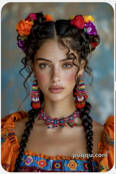 Mexico Braids, Mexican Braids, Mexican Hairstyles, Small Box Braids, Mexican Fashion, Flowers In Her Hair, Long Layered Haircuts, Classic Hairstyles, Mexican Girl