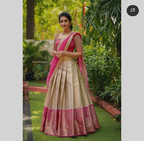 Reshme Saree Lehenga, Pattu Lehangas For Women, Modern Half Saree, Indian Fashion Lehenga, Pattu Lehenga, Traditional Girl, Choli Design, Long Skirt And Top, Lehenga Saree Design