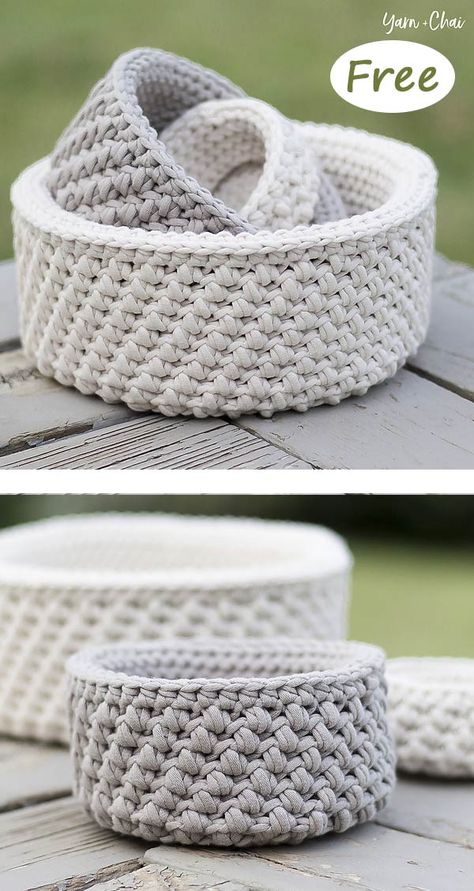 Nautical Basket, Crocheted Baskets, Crochet Basket Pattern Free, Crochet Storage Baskets, Nesting Baskets, Bola Basket, Basket Crochet, Crochet Storage, Crochet Basket Pattern