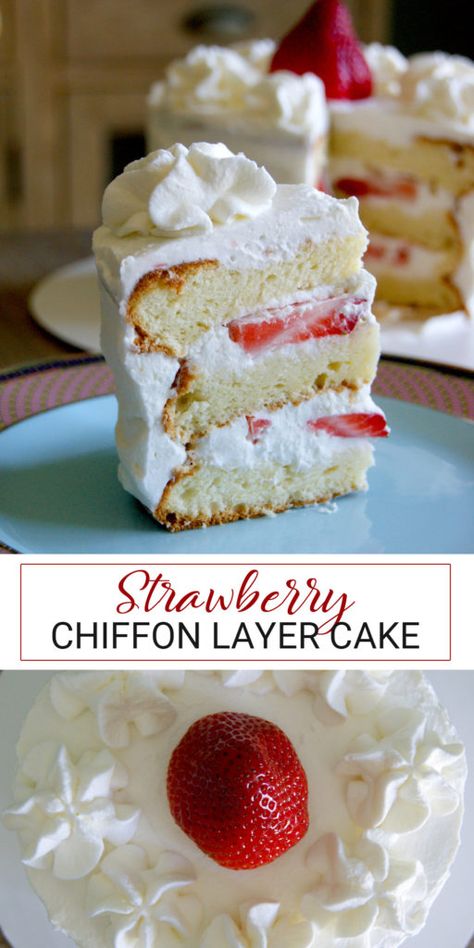 Strawberry Chiffon Layer Cake – Lady of the Ladle Chiffon Cake Strawberry, Berry Chiffon Cake, Raspberry Chiffon Cake, Chiffon Layer Cake, Chiffon Birthday Cake, Strawberry Custard Cake, Chiffon Cake Decoration Ideas, Strawberry Bundt Cakes, Strawberry Sponge Cake Recipe