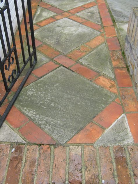 Front Garden Path, Flagstone Patio Design, Garden Styling, Brick Border, Front Path, Stone Pavement, Brick Pathway, York Stone, Side Yard Landscaping