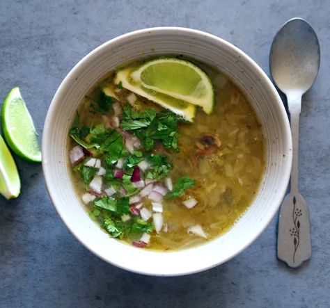 Vegetarian Salsa Verde Soup - The Culinary Cloud Salsa Verde Soup, Verde Soup, Soup Vegetarian, Dried Mushrooms, Green Sauce, Soup Season, Cannellini Beans, Minced Onion, The Mushroom