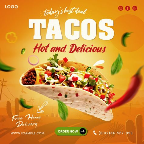 Creative and Delicious Beef Tacos Poster design template for restaurants and Promotions Beef Tacos, Tacos Beef, Logo Banners, Cityscape Photos, Marketing Design, Custom Illustration, Custom Branding, Custom Logo Design, Flower Frame