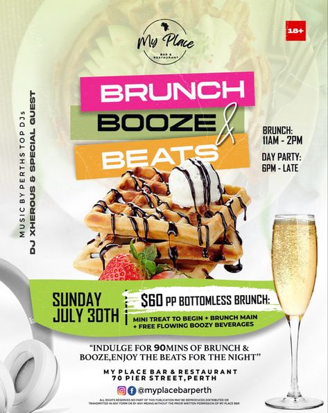 Brunch Poster, Brunch Flyer, Mini Treats, Bottomless Brunch, Club Poster, Flyer And Poster Design, Special Guest, Restaurant Bar, Poster Design