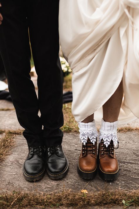 The perfect fall wedding attire! #alaska #fall #wedding #elopement #photography #intimate #autumn #detailshots #shoes Fall Wedding Attire, Groom Wedding Shoes, Intimate Fall Wedding, Alaska Elopement, Lakeside View, Wedding Boots, Two Brides, Camp Wedding, Anchorage Alaska