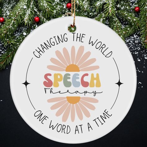 This personalized ornament makes a perfect gift for speech therapists, speech teachers, and SLPs. A beautiful memento for not only Christmas and the Holiday season but all year around. ⭐️ 3" round-shaped ceramic ornaments. ⭐️  1-sided design. ⭐️ Glossy finish for vibrant image reproduction. ⭐️  Gold-tone string for hanging. ⭐️  Free gift box included. ⭐️ Printed and shipped from the USA. 🌟 Click here to see all our unique and inspirational gift items: https://www.etsy.com/shop/bauhausdecor Speech Therapist Gift Ideas, Gifts For Speech Therapist, Therapist Gift Ideas, Speech Therapy Quotes, Speech Language Pathologist Gifts, Speech Therapist Gift, Speech Teacher, Speech Path, Teacher Ornaments