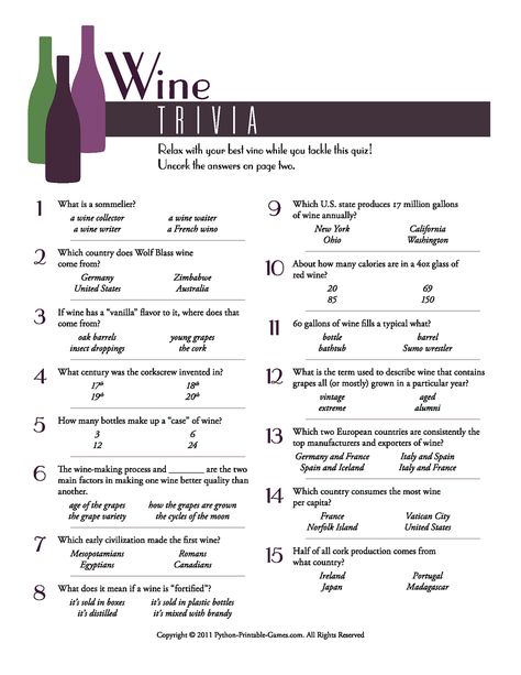 wine trivia Wine Night Ideas Games, Wine Games Party Ideas, Games For Wine Tasting Party, Wine Tasting Notes Printable, Wine Tasting Printables, Wine Trivia, Wine Games, Wine Sommelier, Traveling Vineyard