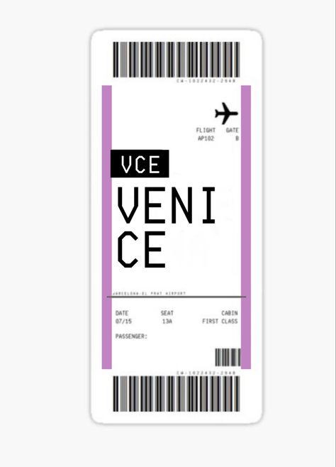 Venice, Italy Italy Ticket, Boarding Pass Sticker, Bart And Lisa Simpson, Suitcase Stickers, Airplane Drawing, Barbie Printables, Cool Nike Wallpapers, Medicine Student, Ticket Design