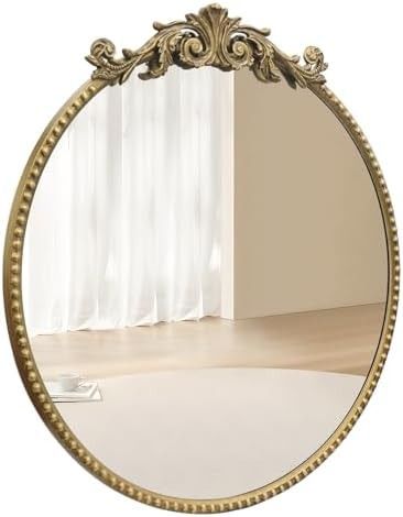 Amazon.com: YIDIE Round Mirror, 24''Baroque Style Circle Mirror Vintage Gold Metal Frame Wall Mirrors for Vanity, Bathroom or Bedroom : Home & Kitchen Mirrors For Vanity, Circle Mirror, Mirror Vintage, Arched Mirror, Unique Mirrors, Vanity Bathroom, Vintage Mirrors, Oval Mirror, Framed Mirror Wall