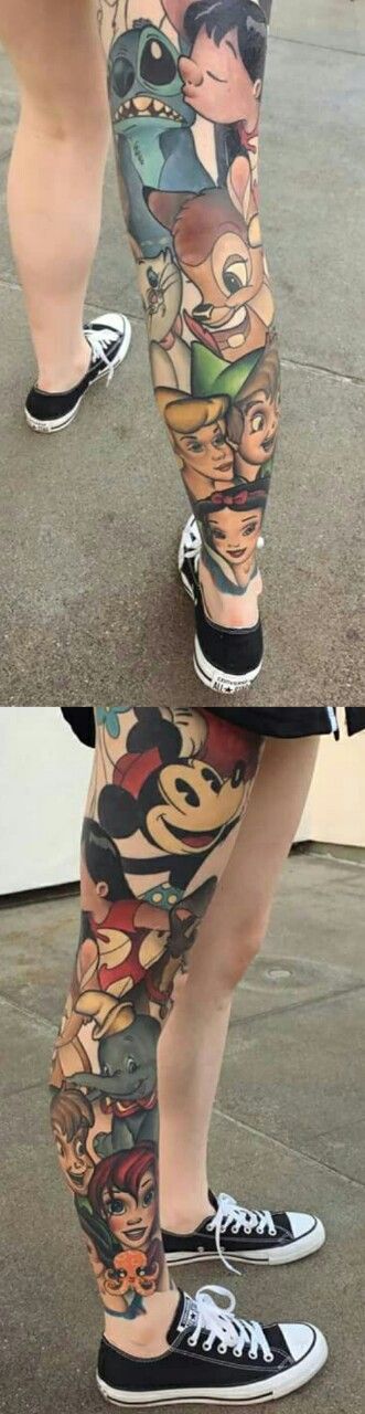 People With Tattoos, Tattoo Disney, Disney Sleeve, Marvel Tattoos, Disney Tinkerbell, Disney Tattoo, Geniale Tattoos, Karakter Disney, Cartoon Tattoos