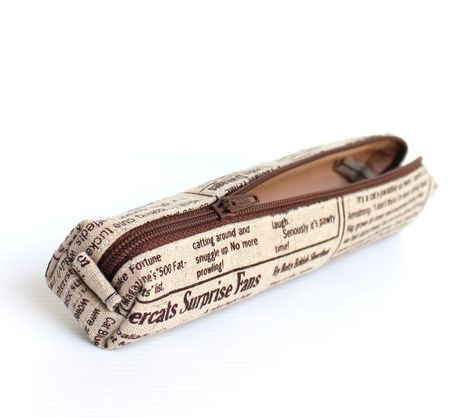 Small pencil case - vintage brown newspaper style Aesthetic Pencil Case Vintage, Brown Newspaper, Vintage Pencil Case, Newspaper Pencils, Small Pencil Case, Zippers Fashion, Color Pencils, Cocoa Brown, Brown Aesthetic