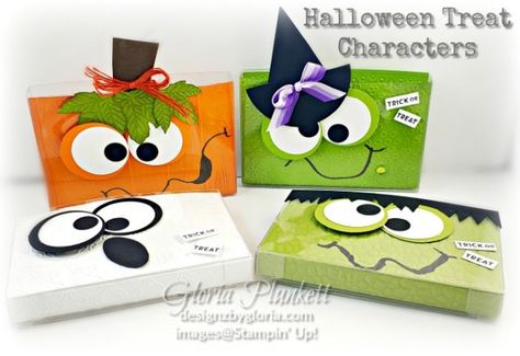 Halloween Treat Characters with VIDEO! - Designz By Gloria Halloween Treat Holders, Cute Halloween Treats, Halloween Treat Boxes, Halloween Character, Halloween Paper Crafts, Treat Holder, Halloween Bags, School Party, Halloween Treat