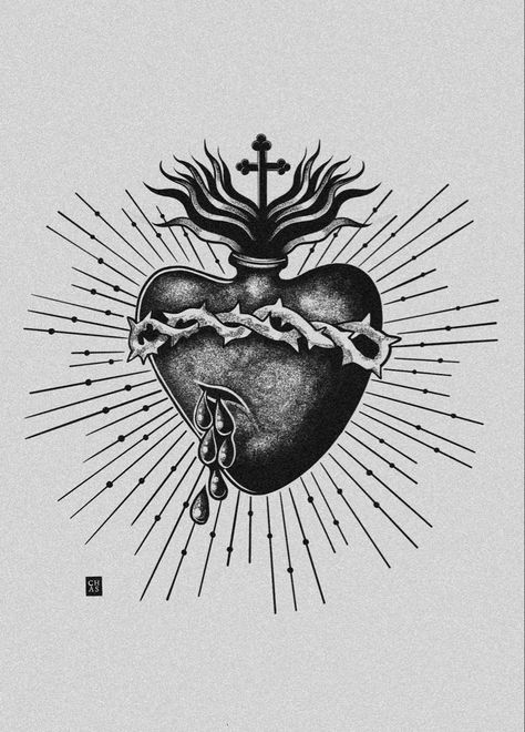 Tattoo tattoo Inspo Scared Heart, Sacred Heart Outline, Sacred Heart Neck Tattoo, Sacred Heart Tattoo Design, Letter J Tattoo, Skateboard Tattoo, Unique Cross Tattoos, Biblical Tattoos, Sacred Heart Tattoos