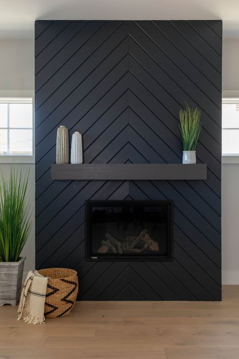 San Carlos Custom Home - Transitional - Living Room - San Francisco - by Studio Haven Interiors | Houzz Brick Fireplace Makeover, Shiplap Fireplace, Black Living Room, Living Room Decor Fireplace, Accent Walls In Living Room, Fireplace Remodel, Transitional Living Rooms, Home Fireplace, Fireplace Makeover