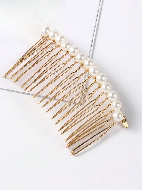 2 Pieces Of Mixed Hair Alloy Women's Artificial Pearl Hairpin Comb Hydrodrill Side Comb Elegant Hair Accessories, Wedding Daily UseI discovered amazing products on SHEIN.com, come check them out! French Hair Comb, Pearl Hairpin, Hair Accessories Wedding, Side Comb, Mixed Hair, Elegant Hair, Pearl Hair Pins, French Hair, Summer Inspo