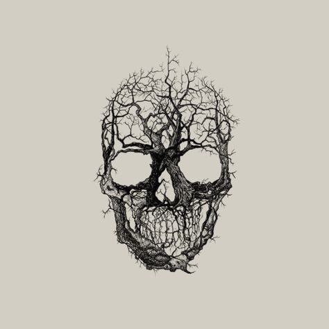 Tree Roots Skull Tattoo, Tree With Skull Tattoo, Tree Of Life Skull Tattoo, Skulls And Nature Tattoo, Skull And Spine Tattoo, Skull And Forest Tattoo, Pirates Skull Tattoo, Skull And Tree Tattoo Design, Decaying Skull Tattoo