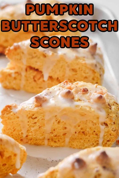 Pumpkin scones with a caramel glaze are quick and simple to make! These bakery-style treats are perfect anytime you crave something delicious. Pumpkin Butterscotch, Southern Biscuits, Homemade Scones, Pumpkin Scones, Caramel Glaze, Easy Brunch Recipes, How To Make Pumpkin, Pumpkin Pumpkin, Butterscotch Chips