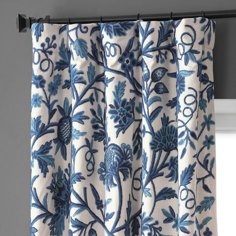 Free Shipping/ Hand-Embroidered Window-Door Curtains- Cotton- Linen/ Dual-tone Flower Embroidered Curtain Blue And White Curtains, Free Stitching, Make Curtains, Elephant Quilt, Half Price Drapes, Top Treatments, Pocket Curtains, Curtain Styles, Darkening Curtains